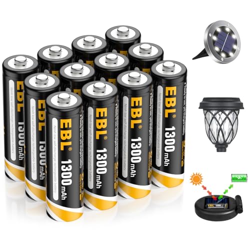 EBL 1300mAh 1.2V wiederaufladbare Solar-Batterien,Solarakku 12 Stück,hohe Ladezyklen mit Gering Selbstentladung,geeignet für Außen-Solarleuchten, Lichterketten EBL 1300mAh 1.2V wiederaufladbare Solar-Batterien,Solarakku 12 Stück,hohe Ladezyklen mit Gering Selbstentladung,geeignet für Außen-Solarleuchten, Lichterketten von EBL