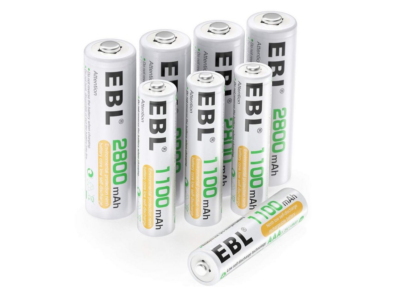 EBL 16 Stück AA AAA Akku-8 AA 2800mAh+8 AAA 1100mAh Akku 2800 mAh, 1,2V NI-MH wiederaufladbare Batterien von EBL