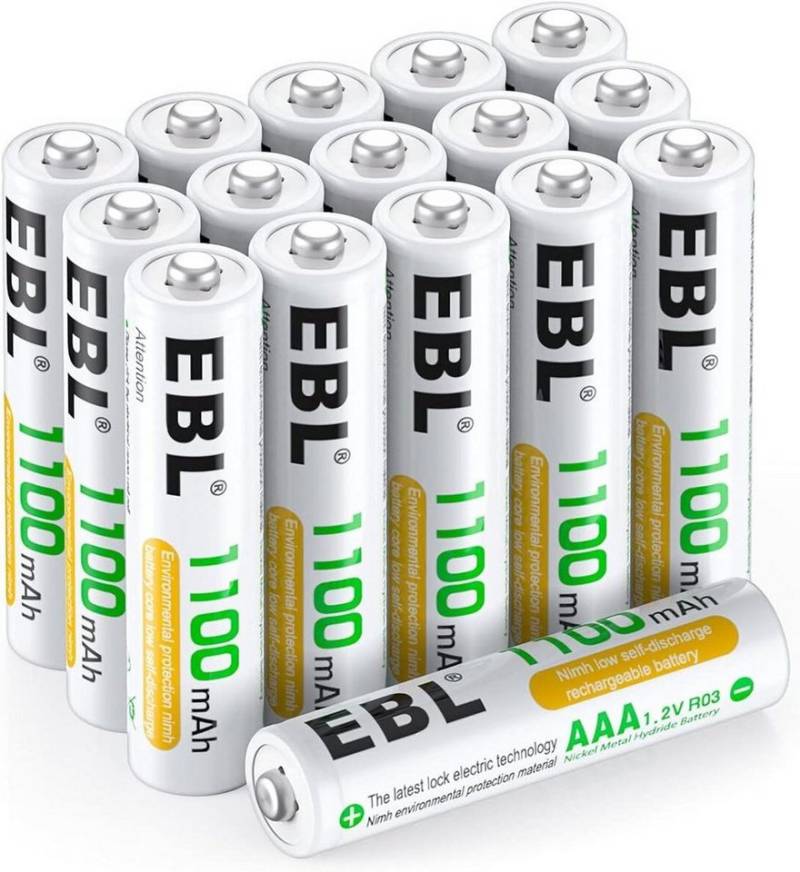 EBL 16 Stück AAA Akku 1100mAh Micro Akkubatterien NI-MH Batterien Akku-Set von EBL