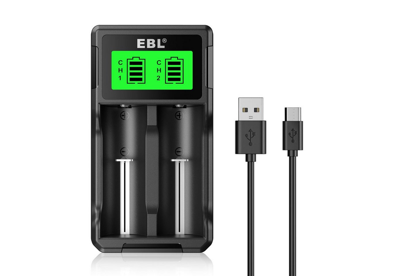 EBL 18650 Akku ladegerät,Intelligentes LCD Display 26650 22650 Batterie-Ladegerät (für 18490 18350 17670 17500 16340 (RCR123) 14500 Akkus, 1-tlg) von EBL