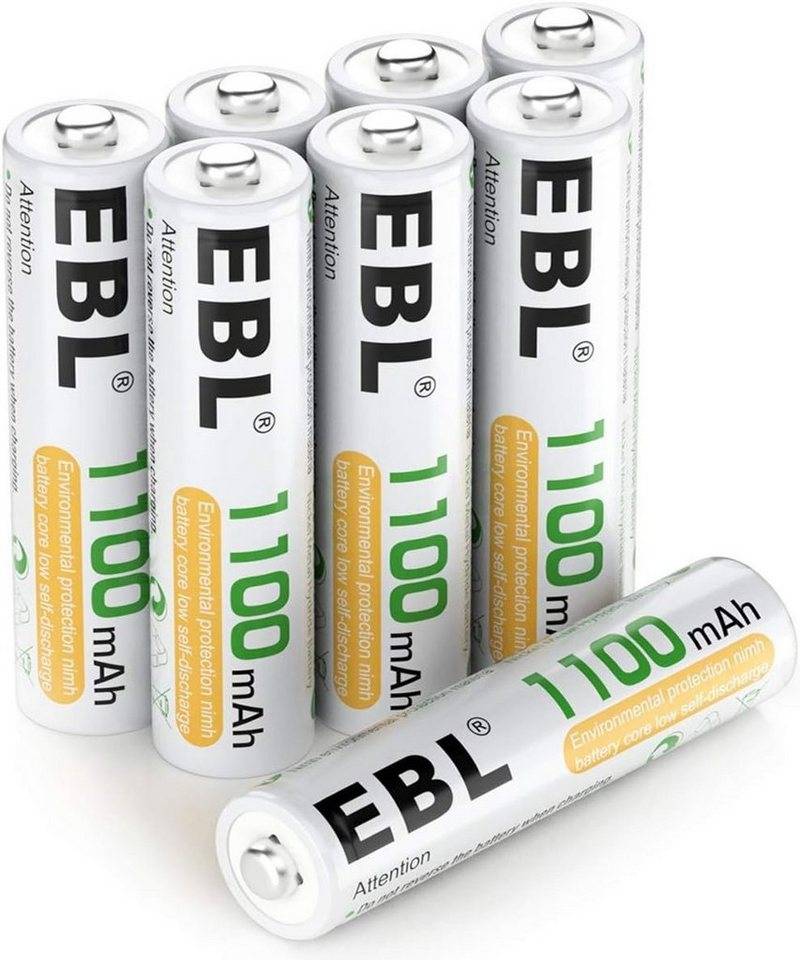EBL 8 Stück AAA Akku 1100mAh Micro AAA Akkubatterien NI-MH Batterien Akku (1,2 V) von EBL