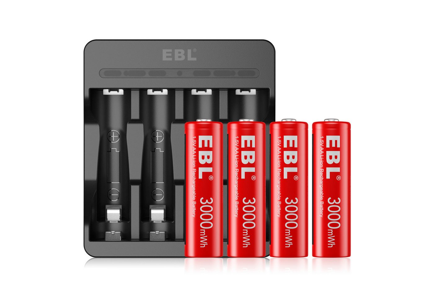 EBL AA Akku 4 Stück 1,5V 3000mWh,mit Akku Ladegerät USB input Akku 3000 mAh (1.5 V) von EBL