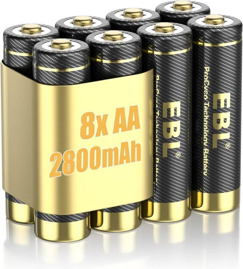 EBL AA Akku Pro Version 8 Stück - wiederaufladbare AA Batterien 2800mAh Akku von EBL