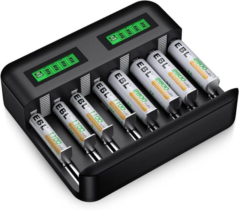 EBL Akku Ladegerät,Schnell Batterie ladegerät-für AA AAA C D NI-Mh Akku Batterie-Ladegerät von EBL
