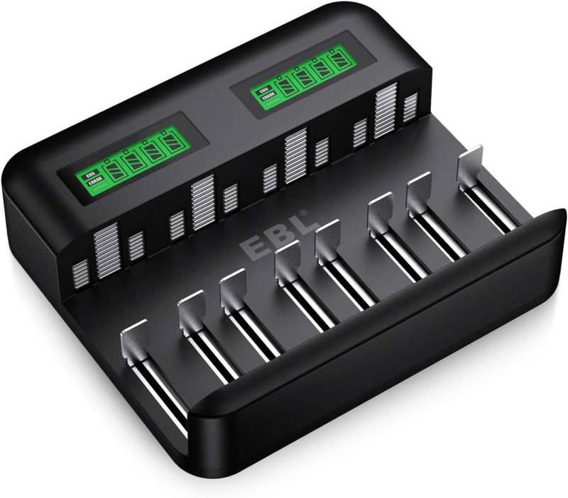 EBL Akku Ladegerät für AA AAA C D NI-MH Akku Akku-Ladestation (1-tlg., LCD Anzeige Batterienladegerät) von EBL
