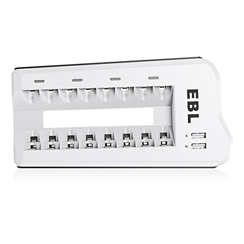EBL Akkuladegerät AA AAA für Typ NI-MH NI-Cd Akkus und USB Geräte, 8-Ladeplatz Batterie Ladegerät mit LED Anzeige und 2 USB Port EBL Akkuladegerät AA AAA für Typ NI-MH NI-Cd Akkus und USB Geräte, 8-Ladeplatz Batterie Ladegerät mit LED Anzeige und 2 USB Port von EBL