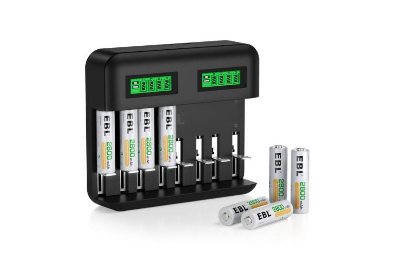 EBL Batterie-Ladegerät mit 8 AA 2800mAh Akkus, Akku-Ladestation (für AA AAA C D NI-MH Akku Ladegerät) von EBL