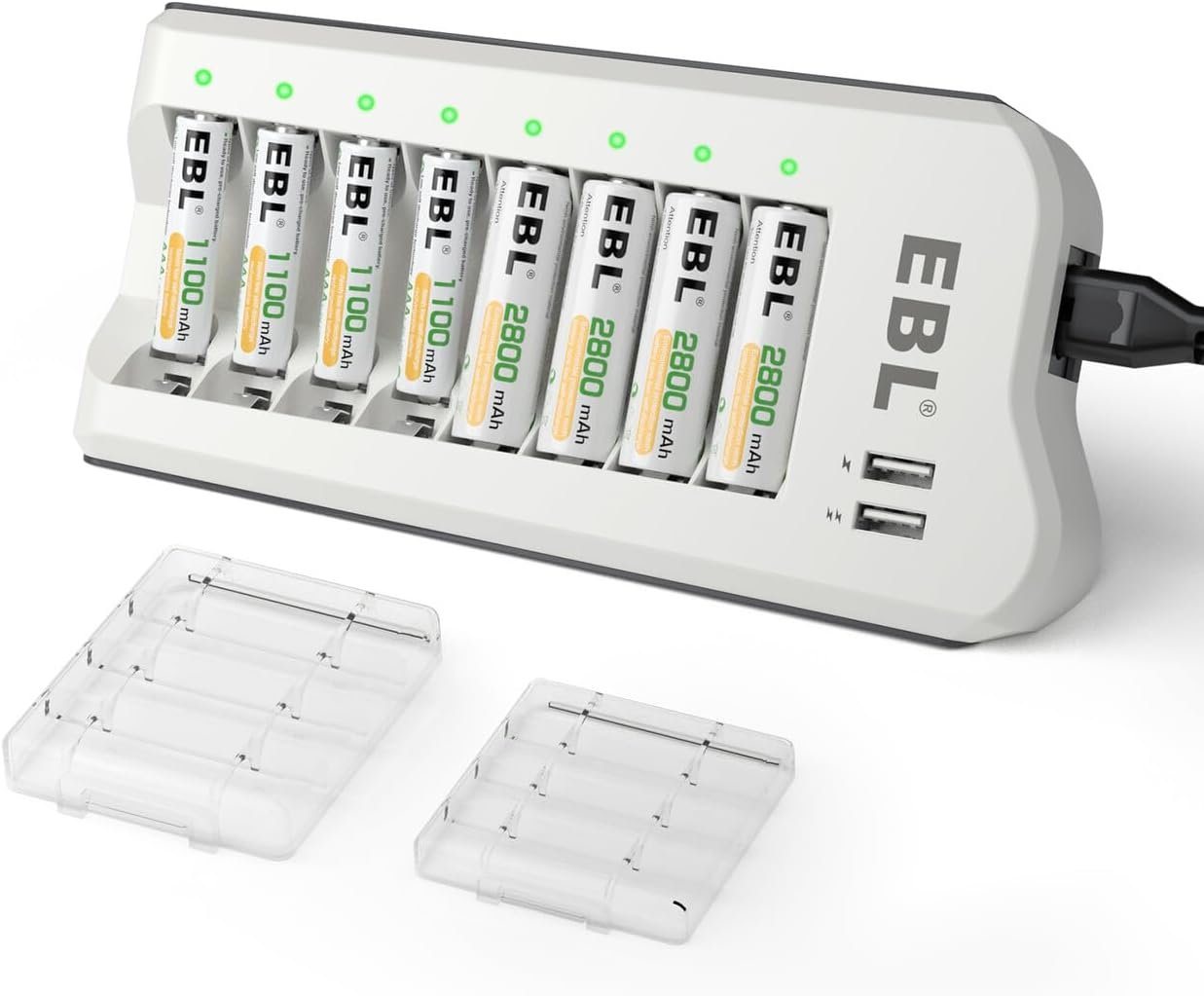EBL LED Akku ladegerät für 8 AA/AAA Akku mit Einzelschachtladun Akku-Ladestation (1-tlg., mit 4x 2800 mAh AA Akku und 4x 1100 mAh AA Akku) von EBL