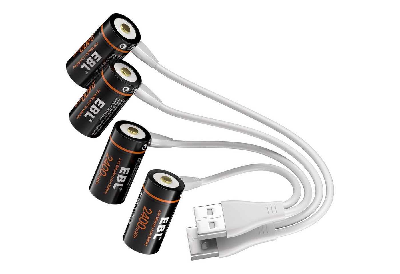EBL USB Akkus Lithium Wiederaufladbare,1.5V 2400mWh Batterien Akku 2400 mAh (1.5 V), mit 2-in-1 USB Ladekabel von EBL