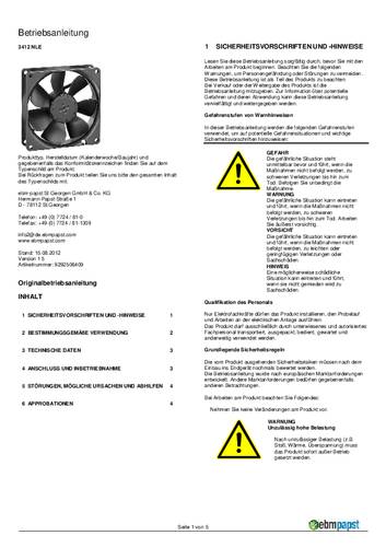 EBM Papst 3412 NLE Axiallüfter 12 V/DC 61 m³/h (L x B x H) 92 x 92 x 25mm von EBM Papst