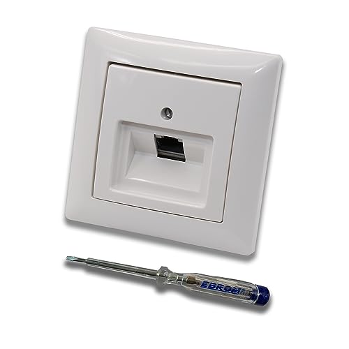 Busch Jäger, Rutenbeck Unterputz Netzwerkdose Ethernet 10 Gigabit/S (10GbE) KAT6A 6A - 1xRJ45 Anschluss in BalanceSi alpinweiß Rahmen und UAE Abdeckung inkl. EBROM Phasenprüfer zur Montage des Geräts von EBROM SET IDEE