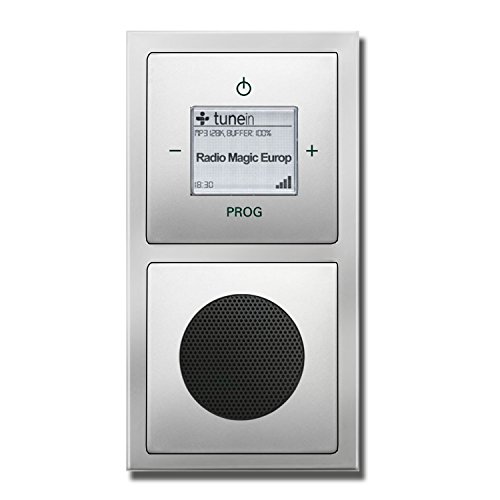 Busch-Jaeger (Original) Unterputz UP WLAN iNet Internetradio 8216 U (8216U) PUR Edelstahl Komplett-Set // Radioeinheit + Lautsprecher + 2-Fach Rahmen 1722-866K + Abdeckungen von EBROM's BJ Sets