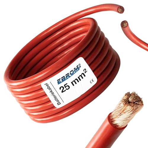 3 Meter Batteriekabel ROT H07V-K 25 mm² - Batterie Kabel - 99,9% OFC Kupfer - 3 m (3M) 25mm2 von EBROM