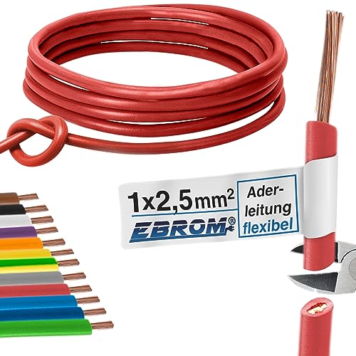 Aderleitung Verdrahtungsleitung - Einzelader flexibel, PVC Leitung - H07V-K 2,5 mm² - Farbe: rot - viele Längen in 5 Meter-Schritten lieferbar, Ihre Länge: 15 m 2,5mm2 Aderleitung Verdrahtungsleitung - Einzelader flexibel, PVC Leitung - H07V-K 2,5 mm² - Farbe: rot - viele Längen in 5 Meter-Schritten lieferbar, Ihre Länge: 15 m 2,5mm2 von EBROM