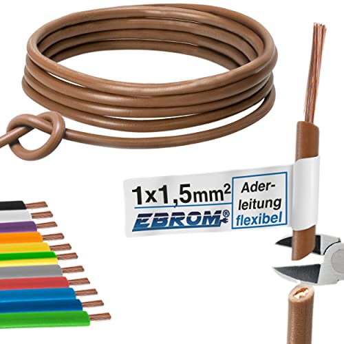 Aderleitung Verdrahtungsleitung - Einzelader flexibel 1,5 mm2 - PVC Leitung - H07V-K 1,5 mm² - Farbe: braun - viele Längen in 5 Meter-Schritten lieferbar, Ihre Länge: 100 m von EBROM
