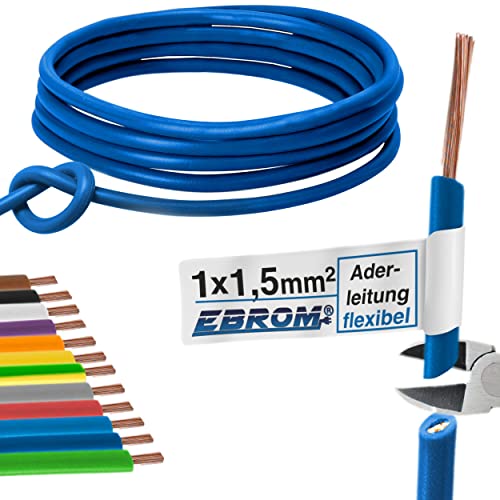 Aderleitung Verdrahtungsleitung - Einzelader flexibel 1,5 mm2 - PVC Leitung - H07V-K 1,5 mm² - Farbe: dunkelblau - viele Längen in 5 Meter-Schritten lieferbar, Ihre Länge: 100 m von EBROM