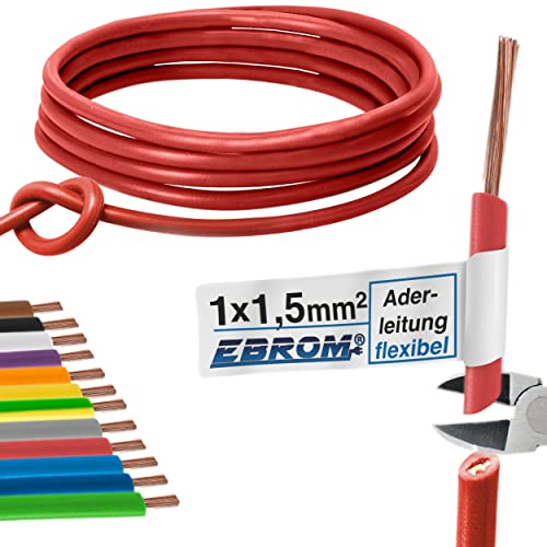 Aderleitung Verdrahtungsleitung - Einzelader flexibel 1,5 mm2 - PVC Leitung - H07V-K 1,5 mm² - Farbe: rot - viele Längen in 5 Meter-Schritten lieferbar, Ihre Länge: 20 m von EBROM