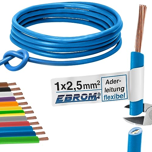 Aderleitung Verdrahtungsleitung - Einzelader flexibel - PVC Leitung - H07V-K 2,5 mm² - Farbe: hellblau - viele Längen in 5 Meter-Schritten lieferbar, Ihre Länge: 100 m 2,5mm2 von EBROM