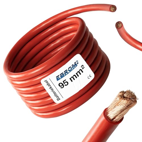 Batteriekabel Aderleitung ROT H07V-K 95 mm² - Batterie Kabel 99,9% OFC Kupfer - Schnitt Meterware nach Ihren Wünschen - 95mm2 (95 mm2) Farbe: ROT PLUS (+) von EBROM