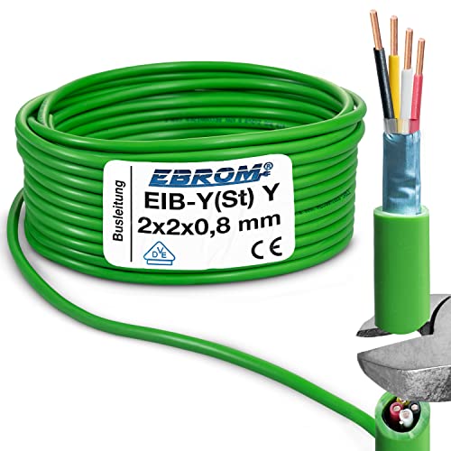 EBROM 100m EIB Busleitung Kabel - EIB-Y(St) Y 2x2x0,8 mm grün Datenleitung Datenkabel Installationsbusleitung Telekommunikationskabel – 100 Meter Ring von EBROM