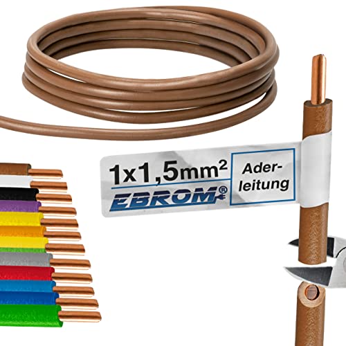 EBROM Aderleitung - Einzelader starr - PVC Leitung - Verdrahtungsleitung - H07V-U 1,5 mm² - 1,5 mm2 - Farbe: braun - viele Längen wählbar, von 10 Meter bis 100 Meter - Ihre ausgewählte Länge: 100 m von EBROM