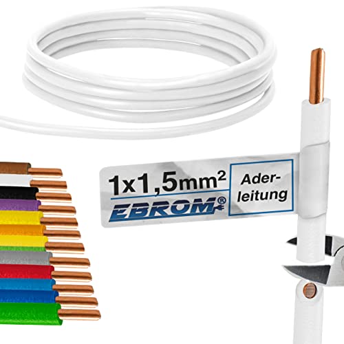 EBROM Aderleitung - Einzelader starr - PVC Leitung - Verdrahtungsleitung - H07V-U 1,5 mm² - 1,5 mm2 - Farbe: weiß - viele Längen wählbar, von 10 Meter bis 100 Meter - Ihre ausgewählte Länge: 100 m von EBROM