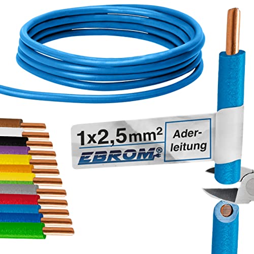 EBROM Aderleitung - Einzelader starr - PVC Leitung - Verdrahtungsleitung - H07V-U 2,5 mm² - 2,5 mm2 - Farbe: hellblau - viele Längen wählbar, von 10 Meter bis 100 Meter - Ihre ausgewählte Länge: 100 m von EBROM