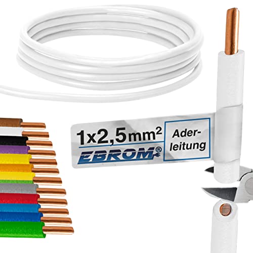 EBROM Aderleitung - Einzelader starr - PVC Leitung - Verdrahtungsleitung - H07V-U 2,5 mm² - 2,5 mm2 - Farbe: weiß - viele Längen wählbar, von 10 Meter bis 100 Meter - Ihre ausgewählte Länge: 100 m von EBROM