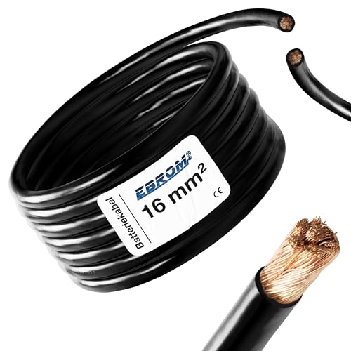 EBROM Batteriekabel - Aderleitung SCHWARZ, H07V-K 6-10 - 16-25 - 35-50 - 70 oder 95 mm² Batterie Kabel 99,9% OFC Kupfer, Meterware, Ihre Auswahl: 16 mm2, x Stück im Warenkorb = x Meter von 16mm2 von EBROM