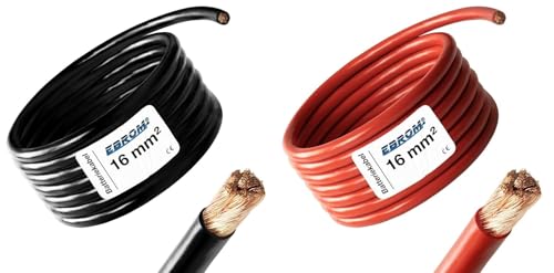EBROM Batteriekabel auf den Meter genau! ROT (+) SCHWARZ (-) als Kombi 2,5/4 / 6/10 / 16/25 / 35/50 oder 70 mm² Batterie Kabel 99,9% OFC Kupfer – Ihre Auswahl: 12 Meter 16 mm2 rot + schwarz von EBROM