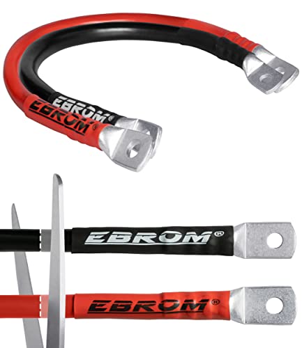 EBROM Batteriekabel rot + schwarz 12V / 24V, 30cm bis 5m, Querschnitt: 16 mm² Stromstärken bis 82A mit 2xM8 Kabelschuh/Ringösen für Versorgungsbatterien und Traktionsbatterien - 16mm2, Länge: 170 cm von EBROM