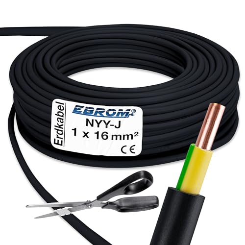 EBROM Erdkabel Erdungskabel NYY-J 1x16 mm² Starkstromkabel PVC Erdleitung Blitzschutz - schwarz - Meterware auf den Meter genau - Auswahl in 1 Meter Schritten - 1x16 mm2 - Ihre Länge: 10 Meter EBROM Erdkabel Erdungskabel NYY-J 1x16 mm² Starkstromkabel PVC Erdleitung Blitzschutz - schwarz - Meterware auf den Meter genau - Auswahl in 1 Meter Schritten - 1x16 mm2 - Ihre Länge: 10 Meter von EBROM