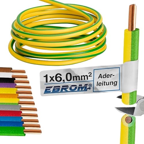 EBROM Erdungskabel Aderleitung starr H07V-U 6 mm² (1 x 6 mm2) grün/gelb (gnge) – in vielen verschiedenen Längen lieferbar - ab 5 Meter bis 150 Meter - Ihre Länge: 5 Meter von EBROM