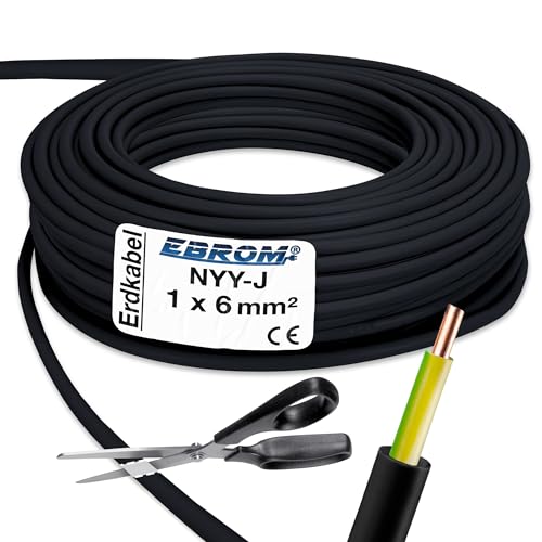 EBROM Erdungskabel - Erdkabel - NYY-J 1x6 mm² - schwarz - große Mengenauswahl - ab 5m frei wählbar - in einer Länge geliefert - Ihre Länge: 10 Meter von EBROM