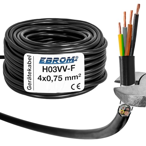 EBROM Kunststoff Schlauchleitung RUND, LED Kabel, Stromkabel, Leitung, Gerätekabel H03VV-F 4x0,75 mm² Farbe: schwarz, viele Längen in 5 m Schritten bis 250 Meter 4G0,75 mm2, Ihre Kabellänge: 5 Meter von EBROM
