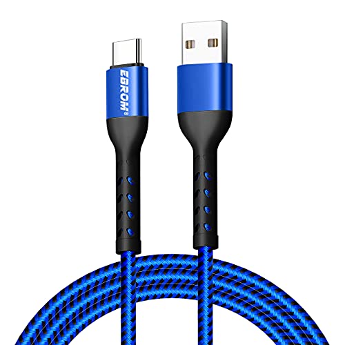 EBROM premium USB-C auf USB-A Kabel - Länge: 180 cm (1,8 m) Nylonschirmung - für alle USB C Geräte - Schnellladekabel - Farbe: blau/schwarz – Steckerverbindung beidseitig mit Anti-Kabelbruch-Garantie von EBROM