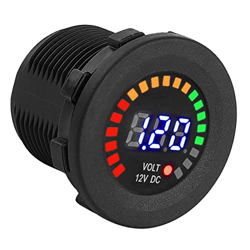 12 V Motorrad Auto Led Digitalanzeige Voltmeter Wasserdicht Spannung Voltmeter Gauge Schwarz Neu Batterie Gauge 12V Digital Dual Monitor Mini Indicator 36V Rund 48 Volt für Cart Meter Marine Stat von EBTOOLS