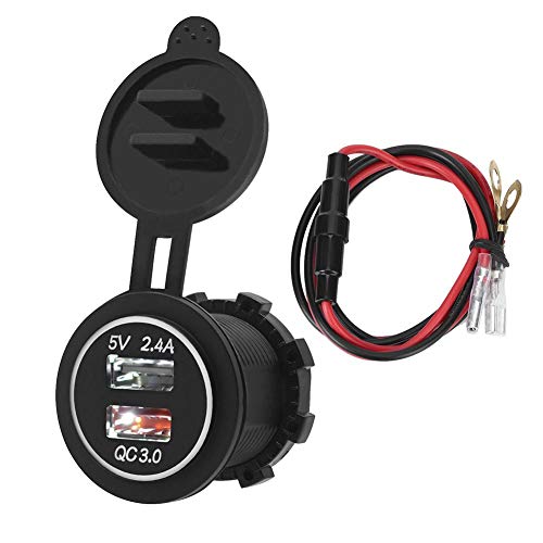 EBTOOLS Motorrad USB Ladegerät Buchse, wasserdicht Dual USB Auto Handy Tablet Ladegerät Sicherheit Schnellladung für QC 3.0(DC12V-24V-Weiß) von EBTOOLS