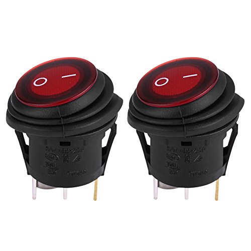 Kippschalter Wasserdicht 12V-12V 20A 3 Pin Rote Led-Licht Runde Auf-Aus-Schalter Auto Boot Wippschalter (2 Pcs) von EBTOOLS