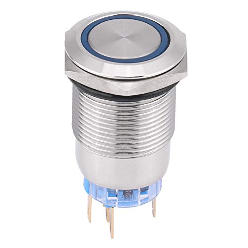 Schalter Boot 12V Wasserdicht-Für Druckschalter 12V-19Mm 12V Schalter Selbstsichernde Wasserdichte Metall Knopfschalter Lichtschalter Silber Shell(Blau) von EBTOOLS