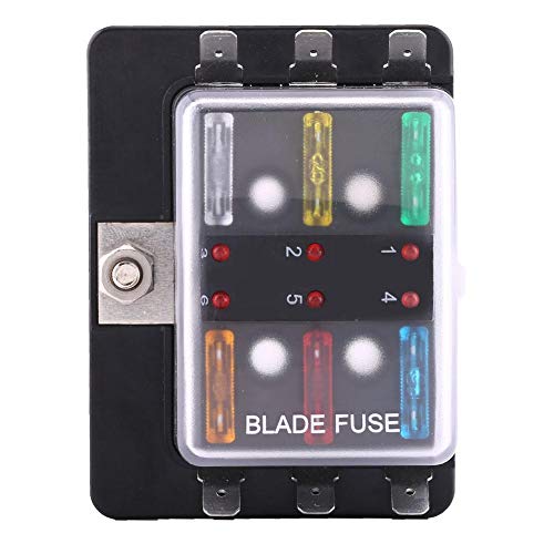 Sicherungshalter Flachsicherung Blade Fuse Box Auto Sicherungskasten kfz 12V 6 Wege Schaltung Blatt Sicherungskastenblockhalter mit LED Warnleuchten für Auto Van Boot Marine von EBTOOLS