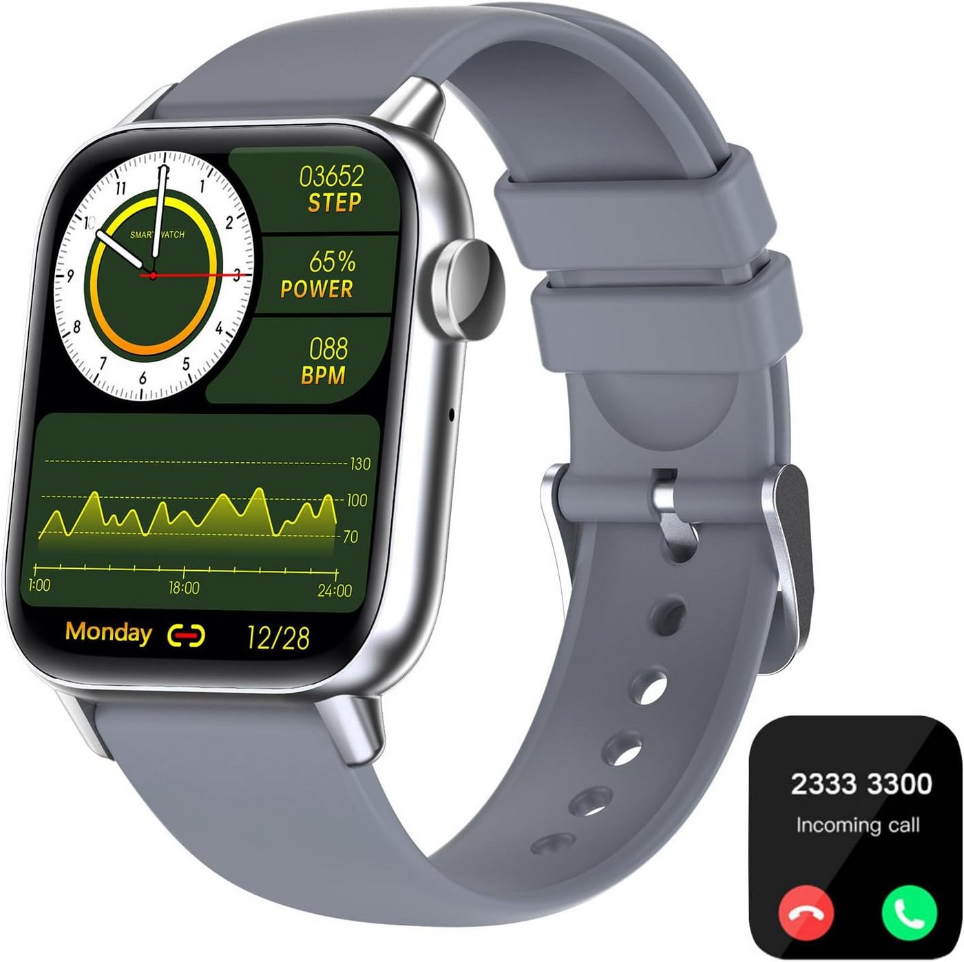 EBUYFIRE Fur Damen Herren mit Telefonfunktion Aktivitätstracker Smartwatch (1.85 Zoll, Android / iOS), mit Blutsauerstoff Herzfrequenz Schlaf,Schrittzähler Fitness Tracker von EBUYFIRE