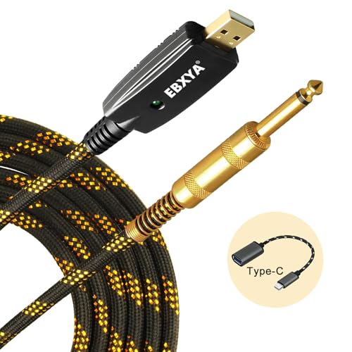 EBXYA USB-Gitarrenkabel USB zu 6,35 mm Gitarren-Interface USB zu TS 1/4 Gitarren-Klinkenkabel für Gitarren-Bass-zu-Computer-Musikaufnahme von EBXYA