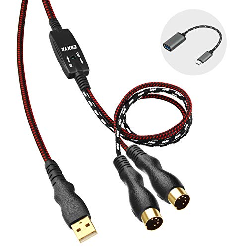 EBXYA USB MIDI Kabel USB auf 5-Pin-MIDI-Schnittstelle 1,5M MiDi In-Out-Konverter Keyboard zu PC/Mac/Laptop für Musikbearbeitung und Aufnahme von Tracks mit Windows/Mac von EBXYA