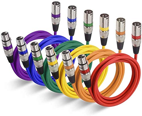 EBXYA XLR Kabel, Mikrofonkabel, 2 m, 6 Packungen, Stecker auf Buchse, Symmetrisches XLR Mikrofonkabel, farbige DMX Patchkabel von EBXYA