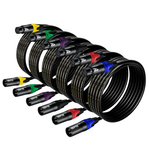 EBXYA XLR-Kabel XLR-auf-XLR-Mikrofonkabel 2M 6 Stück, 3-polig, symmetrisches XLR-Kabel, Stecker auf Buchse, DMX-Kabel, mehrfarbiges Mikrofon-Patchkabel von EBXYA