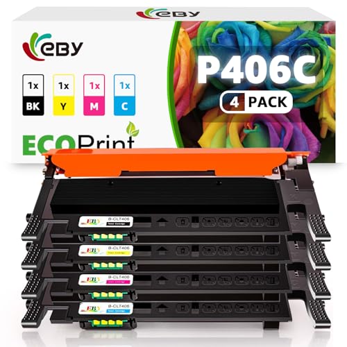 EBY CLT-406S Toner für Samsung Xpress C410W C460FW C460W CLX-3300 CLX-3305 CLX-3305W CLX-3305N CLX-3305FW CLX-3305FN CLP-360 CLP-360N CLP-365 CLP-365W (Schwarz / Cyan / Magenta / Gelb, 4 Pack) von EBY