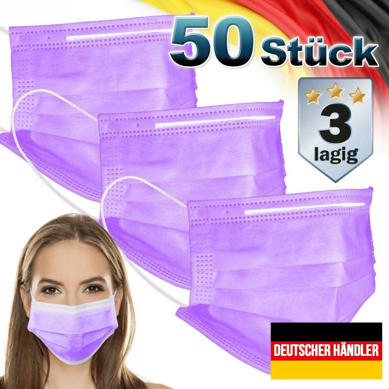 50er Satz Mundschutz Atemschutzmaske Mund-Nasen-Schutz 3-lagig Schutzmaske Lila von ECD GERMANY