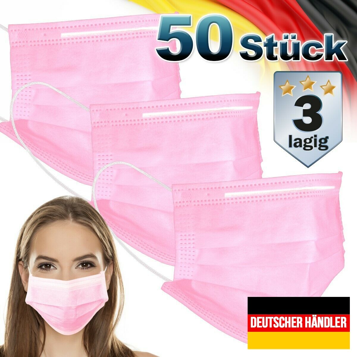 50er Satz Mundschutz Atemschutzmaske Mund-Nasen-Schutz 3-lagig Schutzmaske Rosa von ECD GERMANY