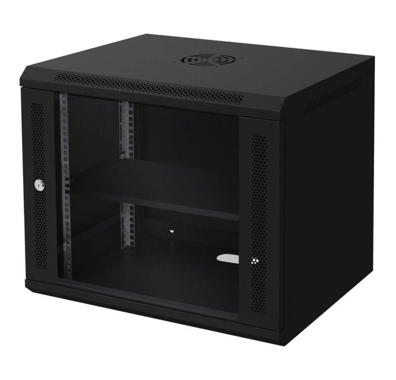 ECD Germany Serverschrank Wandmontage voll montiert Server Gehäuse mit abschließbarer Tür, Serverschrank 9 HE 19 Zoll Schwarz 60x45x50cm montiert Traglast 60kg von ECD Germany
